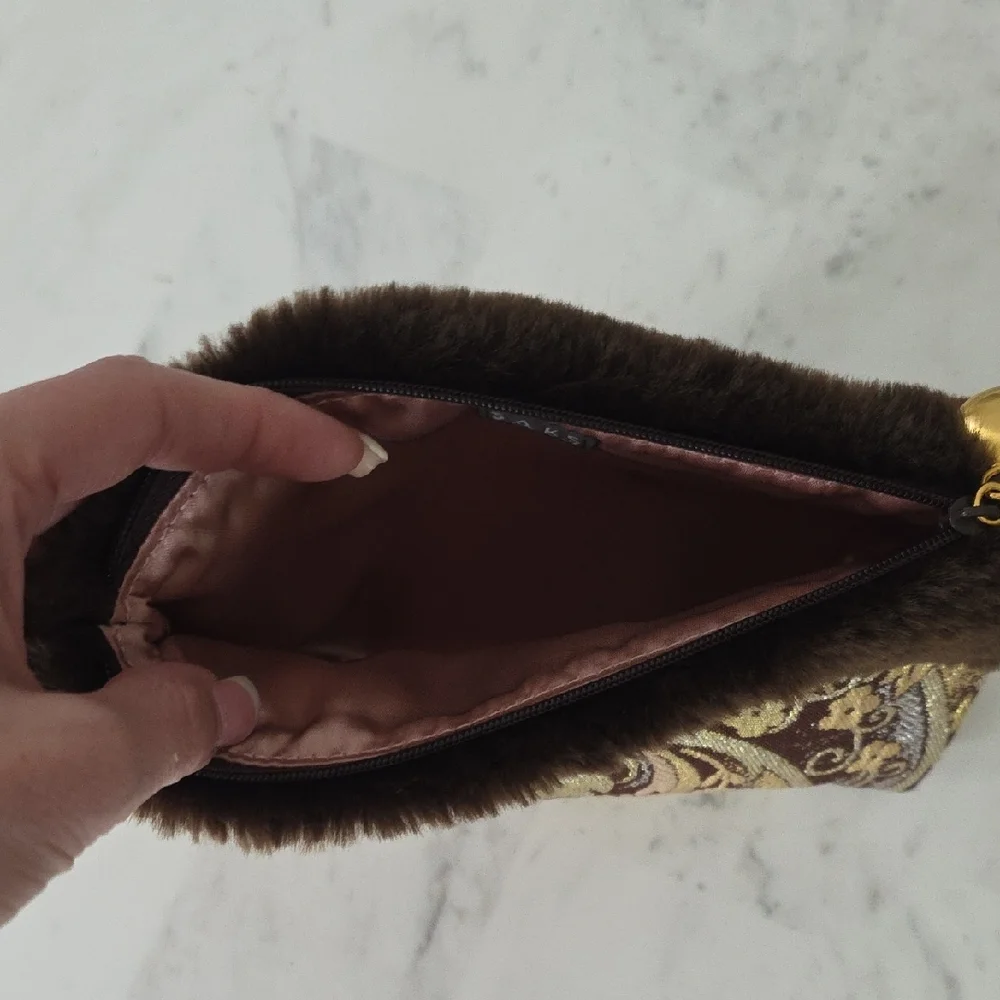 Saks Fifth Avenue Brown and Gold Cosmetic Bag
